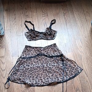 Victoria's Secret Leopard Print Bra and Skirt Set 36D and Small Play Skirt